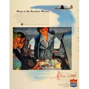  1947 Ad United Air Lines Menus Mainliner Manner Planes 