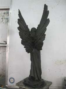 BEAUTIFUL HAND CARVED MARBLE OR GRANITE WINGED 8 TALL ANGEL  