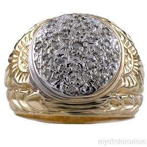    Mens Diamond cluster ring 4K Yellow Gold Lucky band Jewelry
