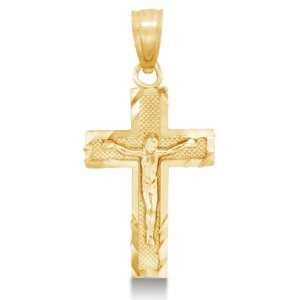 Solid 14K Yellow Gold Jesus Crucifix Cross Pendant Charm (Height  3/4 