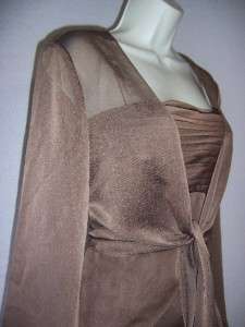 ADRIANNA PAPELL Brown Chiffon Formal Evening Gown Dress & Sheer Jacket 