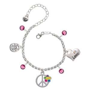   Daisy on Peace Sign Love & Luck Charm Bracelet with Rose S Jewelry