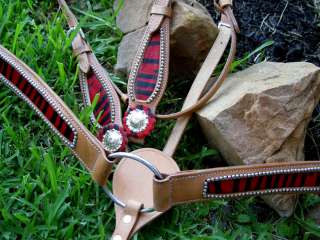 BRIDLE BREAST COLLAR WESTERN LEATHER HEADSTALL RED SET  