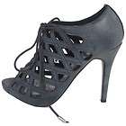 WOMENS UNIQUE BLUE GREY FAUX LEATHER STRAPY HIGH HEEL S