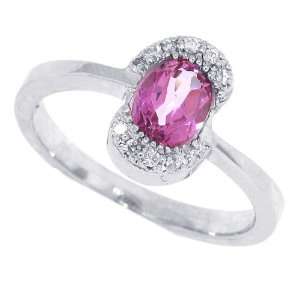  0.65Ct Oval Pink Topaz Ring with Diamonds in 14Kt White 