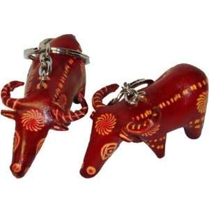  A Pair Set of Buffalo Design   Red, Real Leather Bag Charm 