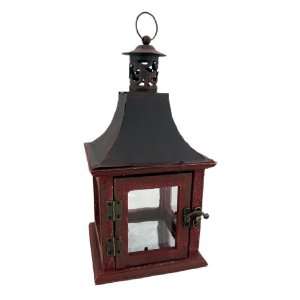    Rustic Distressed Red Lantern Style Candle Holder