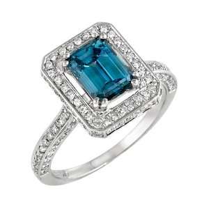   Blue Emerald Center Diamond and 0.533ct Melee in 14K WG Ring Jewelry