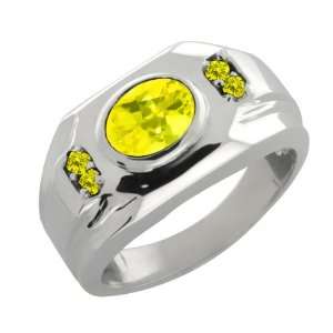   68 Ct Oval Canary Mystic Topaz and Canary Diamond Sterling Silver Ring