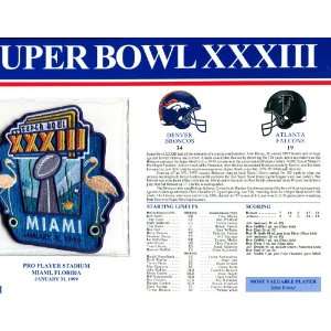 Super Bowl 33 Patch and Game Details Card   Sports Memorabilia  