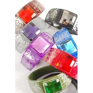    Set of 4 Plastic Bangles with Faux Crystal 