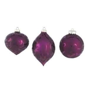   Black Nights Purple Matte/Shiny Print Glass Christmas Ornaments 3 4