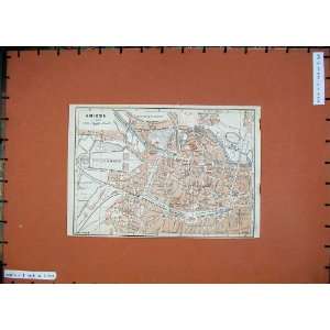   1924 Colour Map Paris France Street Plan Amiens Somme