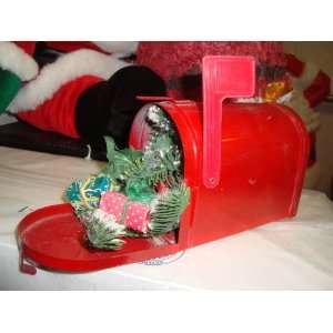  Tin Red Mailbox with Presents and Plastic Greenery 