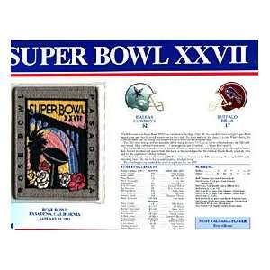  Super Bowl 27 Patch and Game Details Card 