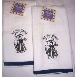  Pet the Cook Dog Embroidered Kitchen Tea Towels Set/2 
