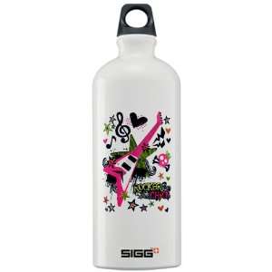   Water Bottle 1.0L Rocker Chick   Pink Guitar Heart and Treble Clef