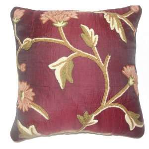   Crewel Pillow Wintertime Burgundy Silk Organza (16X16)