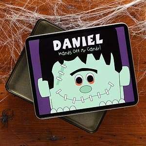   Frankenstein Personalized Halloween Candy Tin   Empty