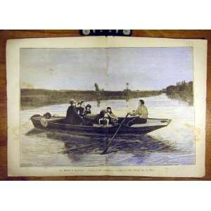   1885 Entraygues Boat Passenger Sheep Family French Art