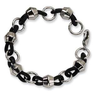  Stainless Steel Black Rubber Fold Over Bracelet Jewelry