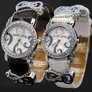 Hello Kitty Black & White Diamante Ladies Fashion Wrist Watch Set with 