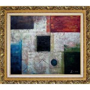 Black, Blue, Red and White Abstract Oil painting, with Ornate Antique 