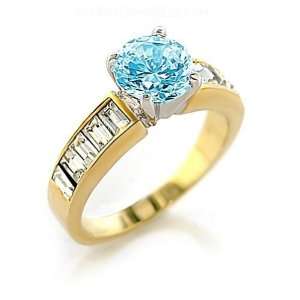  Jewelry   Sea Blue CZ Gold Tone Ring SZ 10 Jewelry