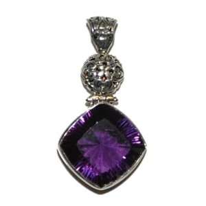  Silver and Amethyst Necklace Pendant   Square/Diagonal Cut 