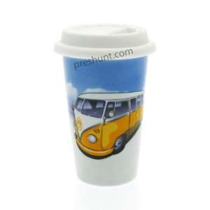 Camper Van (Yellow) Double Wall Ceramic Travel Mug With Lid