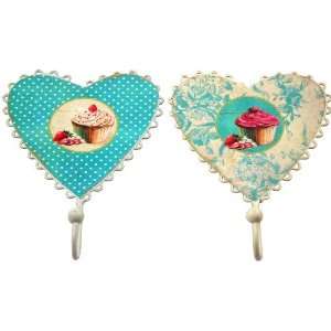  Set of 2 Pretty Shabby Chic Turquoise & Pink Cupcake Print 