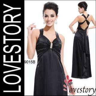 Love Story Open Back Black V neck Formal Dress Stunning Diamante 9015B 