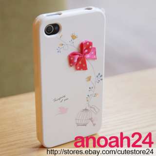 Lovely Cage(Hot Pink) HAPPYMORI iphone4, 4S Korean white cute ribbon 