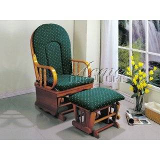  Glider Rocker Chair with Ottoman Green Cushion Oak Finish 