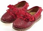   baby girls red leather sole sandal shoes lace toddler us size 6.5 N20
