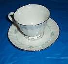 Syracuse China Sweetheart Pattern Footed Cup and Saucer Silver Trim 