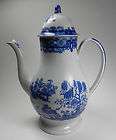 Blue Transferware Baluster Dome Lid Coffee Pot Galloping Horse Pattern 