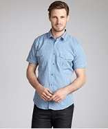 Gucci blue gingham cotton striped collar short sleeve shirt style 