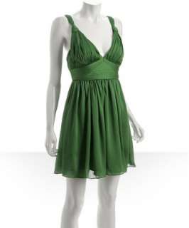 BCBGeneration apple green sateen knotted strap v neck dress   