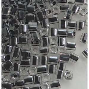   Clear Black Lined Miyuki 4mm Square Cube Japanese Glass Seed Beads