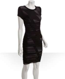 BCBGMAXAZRIA black graphic print and ruched tulle cap sleeve dress