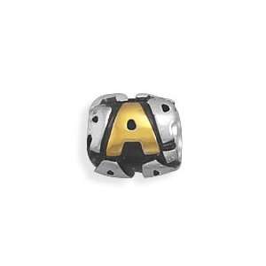 Alphabet Story Bead Slide on Charm Letter A Two tone Gold and Sterling 