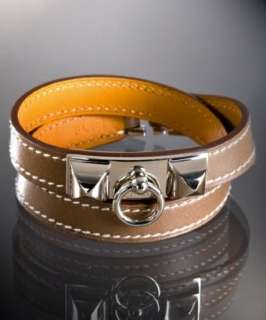 Hermes taupe leather Collier de Chien double wrap bracelet   