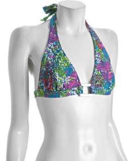 style #313806001 turquoise printed banded triangle halter bikini top