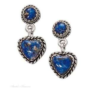  Sterling Silver Lapis Heart Post Dangle Earrings Jewelry