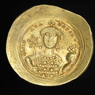 An ancient Gold Byzantine histamenon nomisma coin of the Emperor 