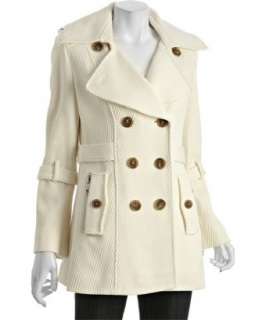 Andrew Marc ivory wool drill double breasted peacoat   up to 