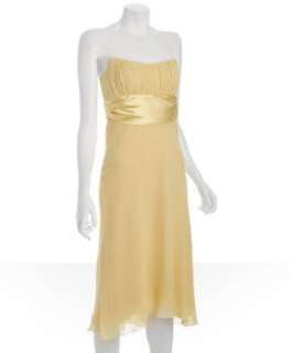 Nicole Miller pale yellow georgette banded strapless dress   