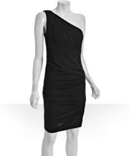 Nicole Miller black jersey asymmetrical one shoulder dress   