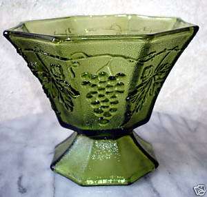 ANCHOR HOCKING GREEN FOOTED BOWL, DEPRESSION GLASS  